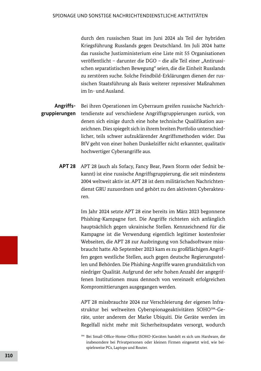 Seite 310 des Verfassungsschutzbericht 2024 Bund