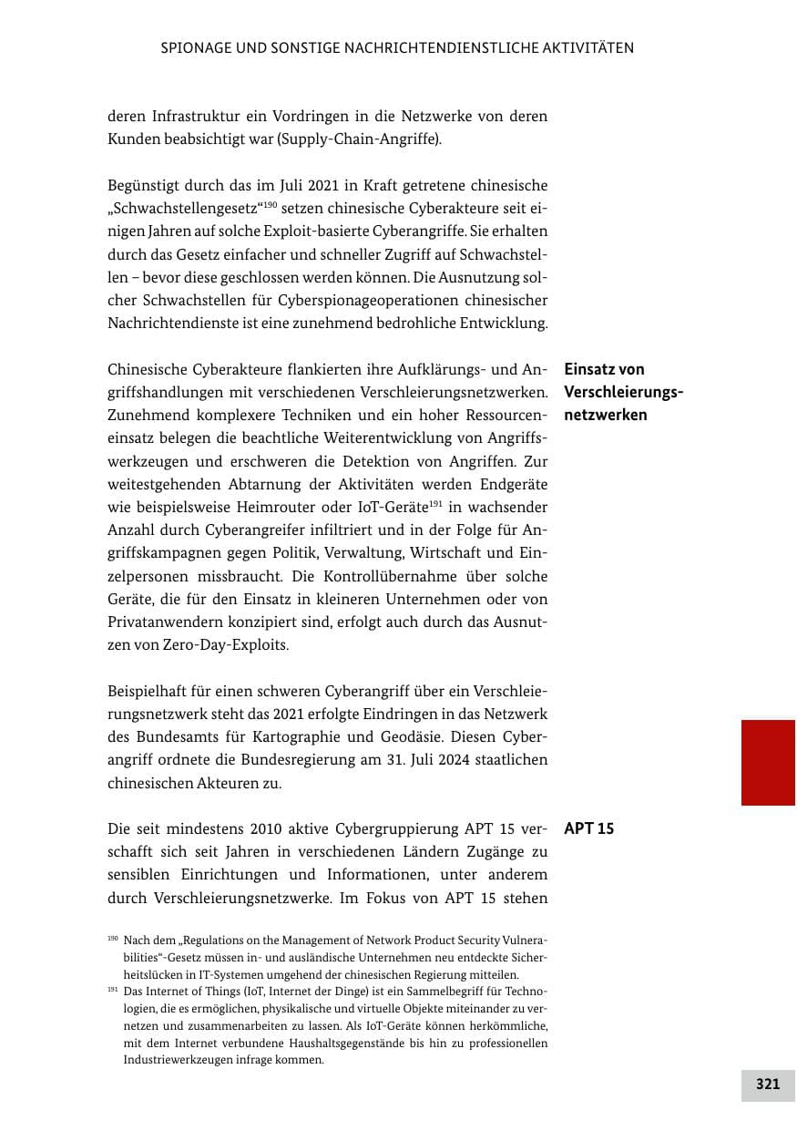 Seite 321 des Verfassungsschutzbericht 2024 Bund
