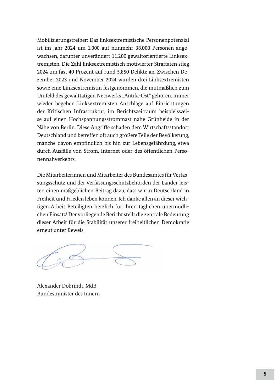 Seite 5 des Verfassungsschutzbericht 2024 Bund