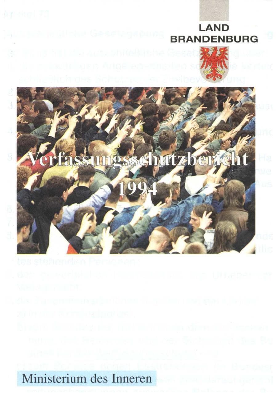 Seite 1 des Verfassungsschutzbericht 1994 Brandenburg