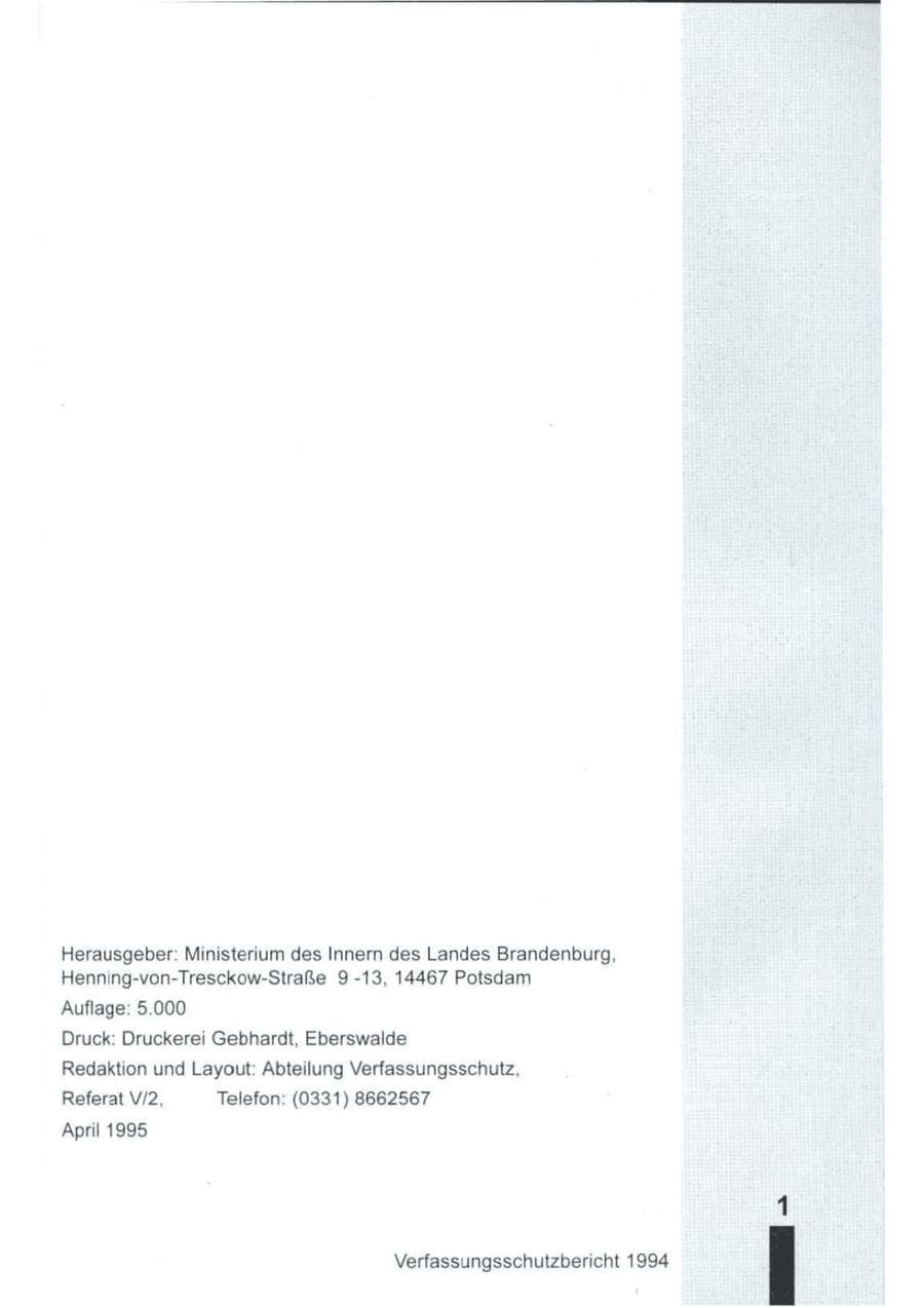 Seite 2 des Verfassungsschutzbericht 1994 Brandenburg
