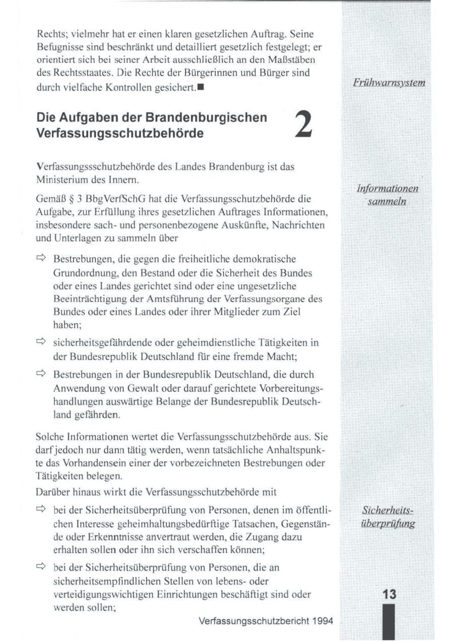 Seite 14 des Verfassungsschutzbericht 1994 Brandenburg