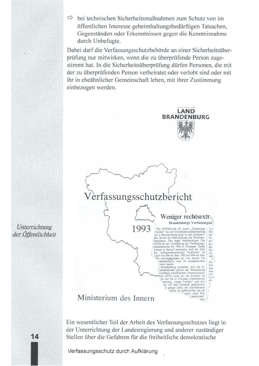 Seite 15 des Verfassungsschutzbericht 1994 Brandenburg