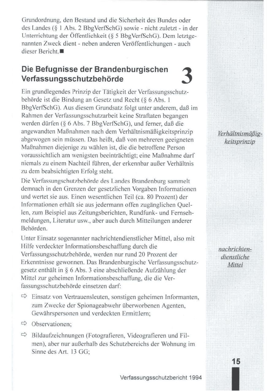 Seite 16 des Verfassungsschutzbericht 1994 Brandenburg