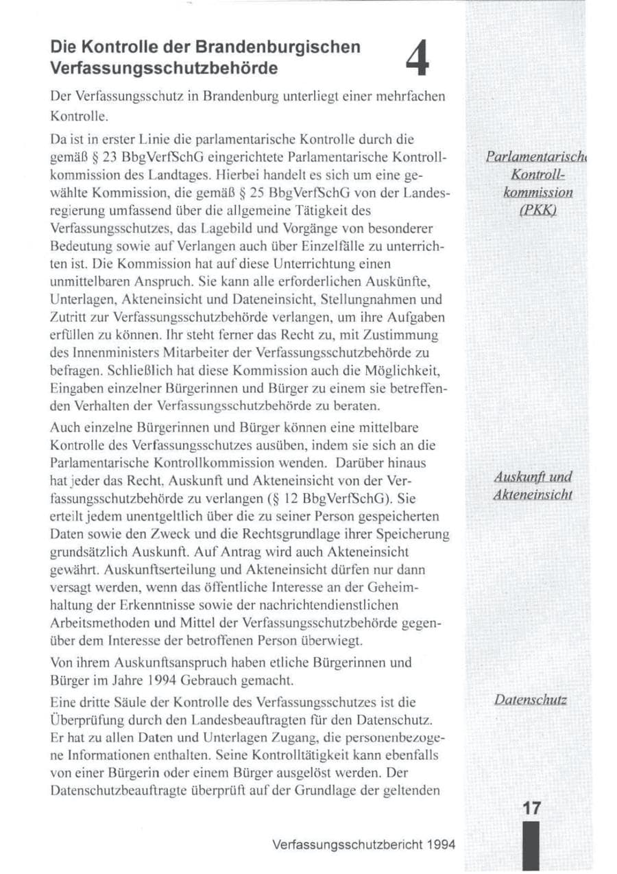 Seite 18 des Verfassungsschutzbericht 1994 Brandenburg
