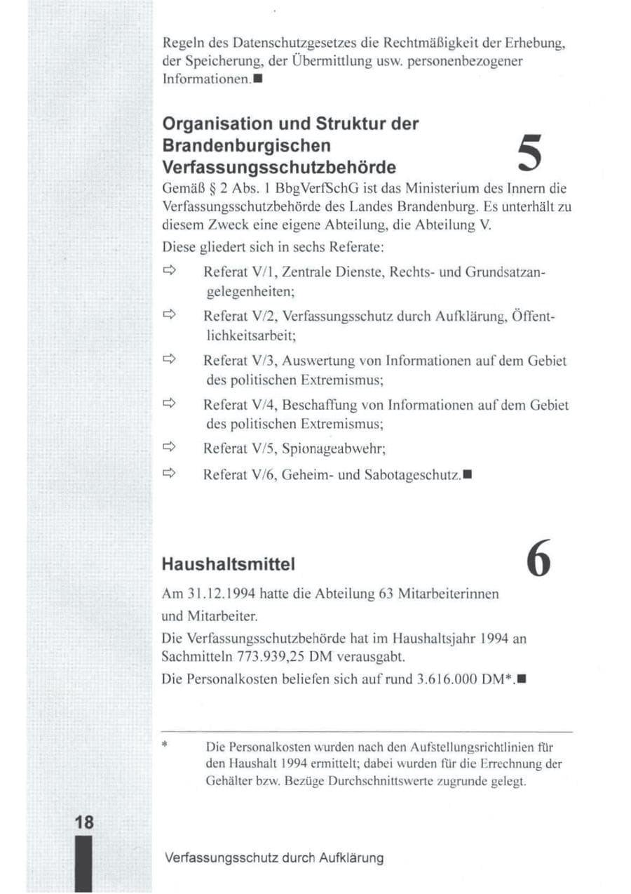 Seite 19 des Verfassungsschutzbericht 1994 Brandenburg