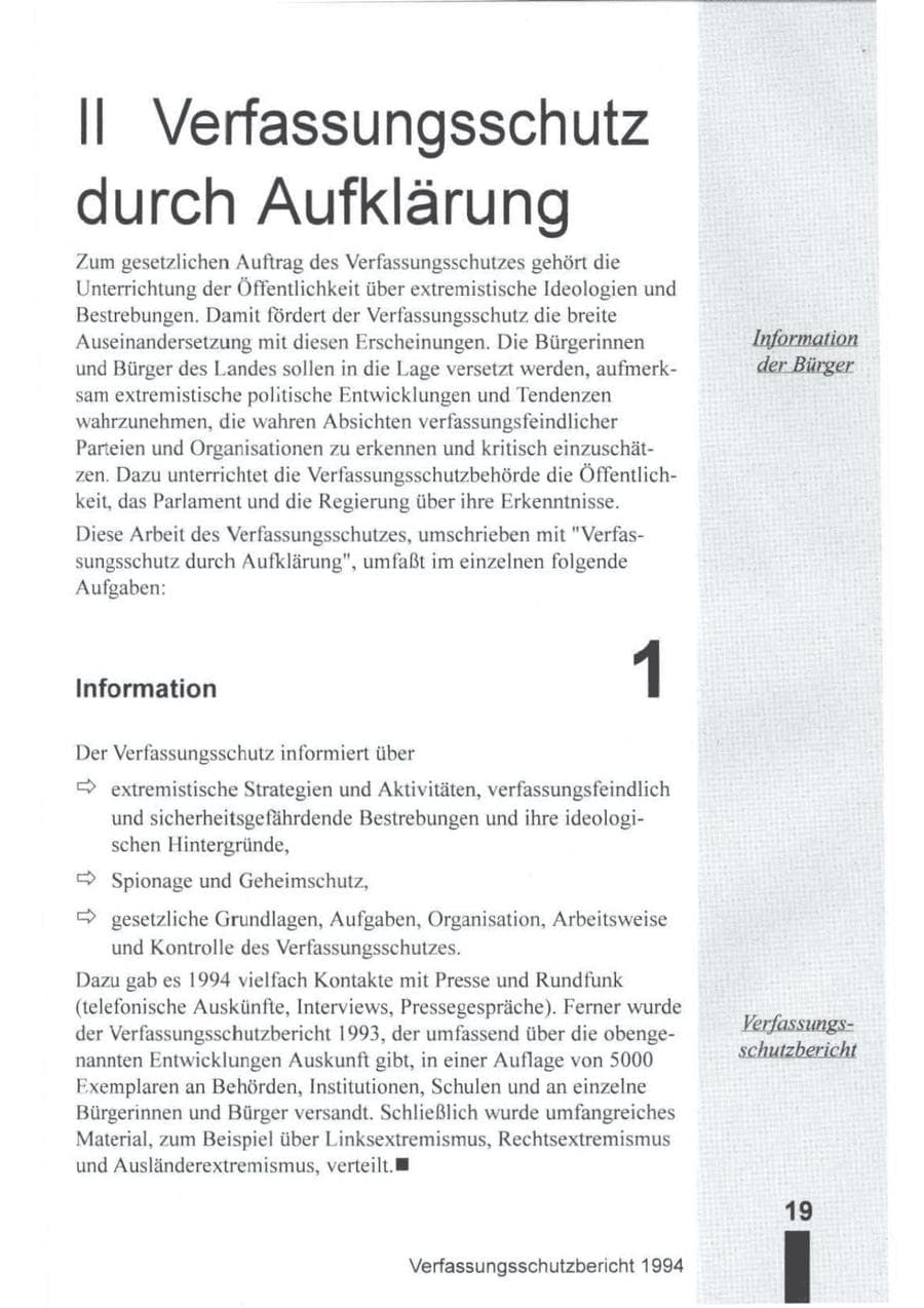 Seite 20 des Verfassungsschutzbericht 1994 Brandenburg