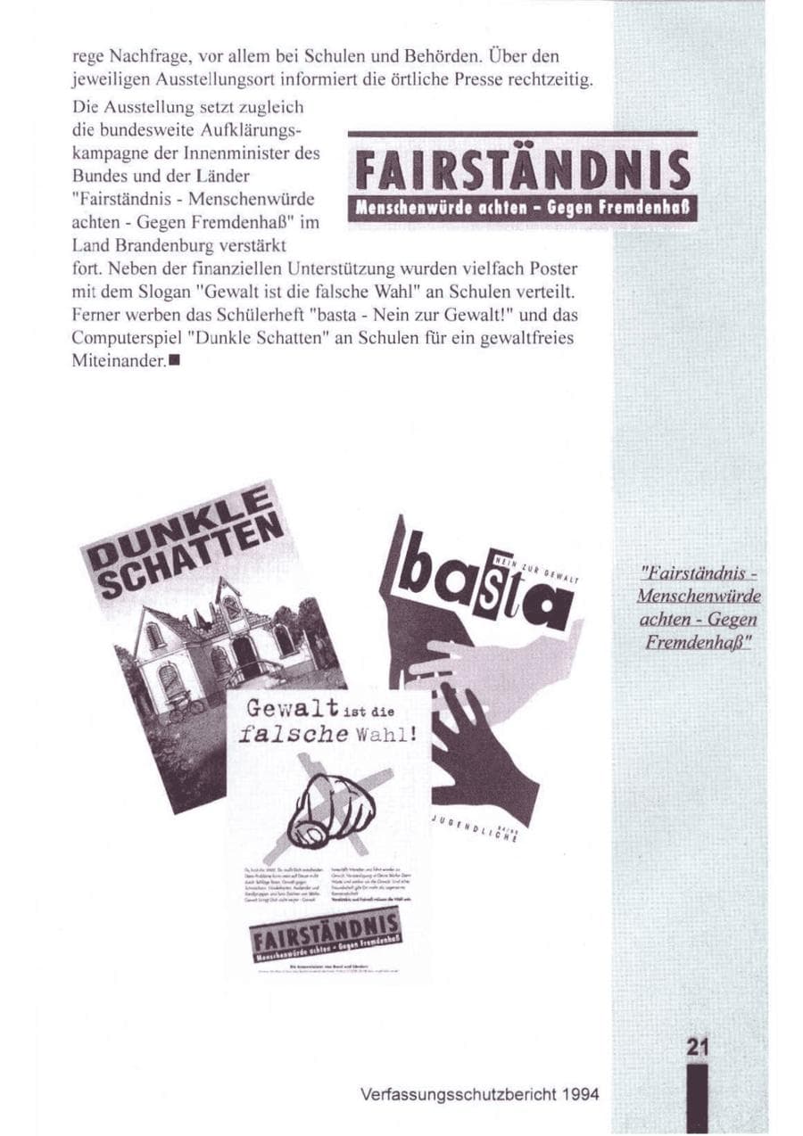 Seite 22 des Verfassungsschutzbericht 1994 Brandenburg