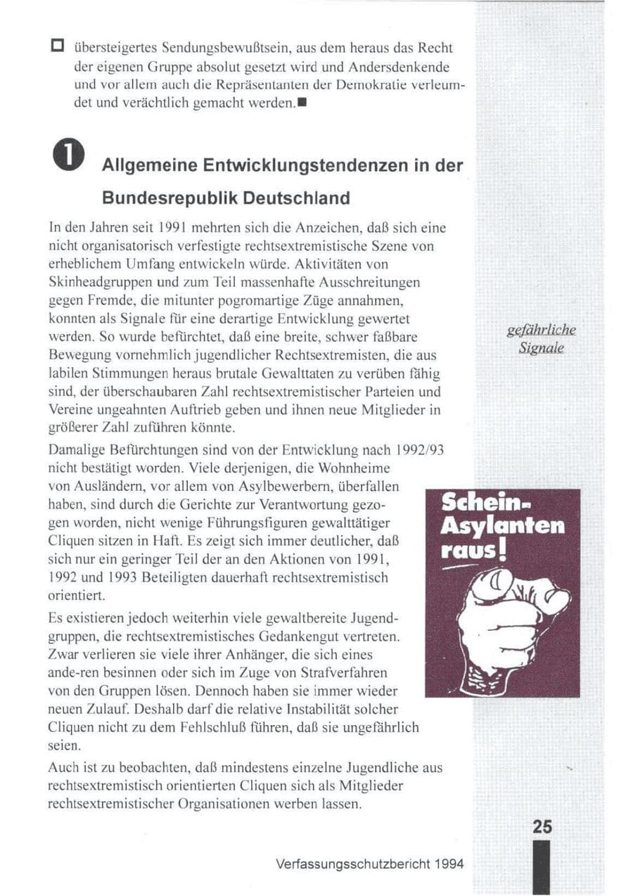 Seite 26 des Verfassungsschutzbericht 1994 Brandenburg