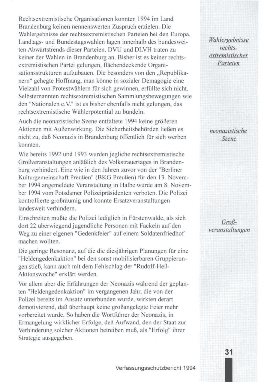 Seite 32 des Verfassungsschutzbericht 1994 Brandenburg