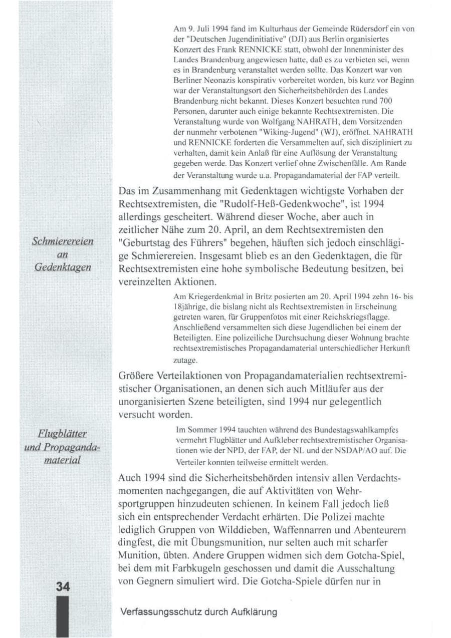 Seite 35 des Verfassungsschutzbericht 1994 Brandenburg