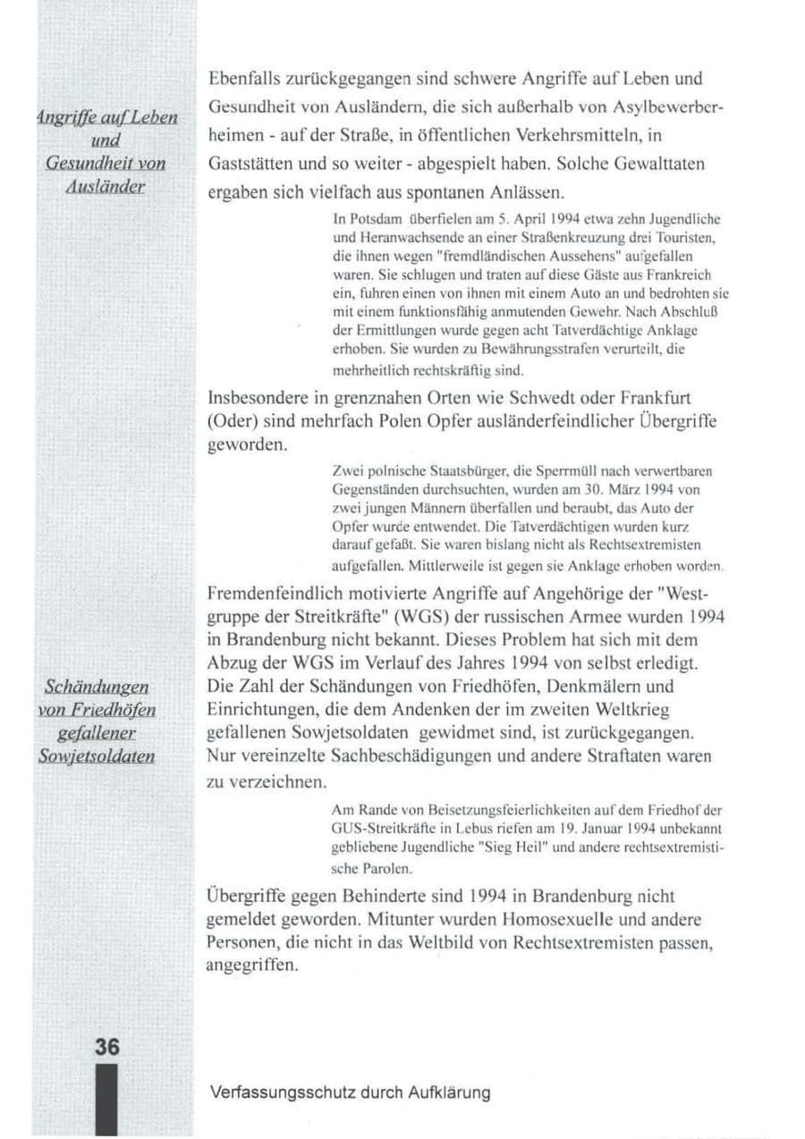 Seite 37 des Verfassungsschutzbericht 1994 Brandenburg