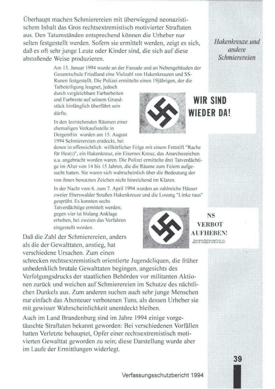 Seite 40 des Verfassungsschutzbericht 1994 Brandenburg