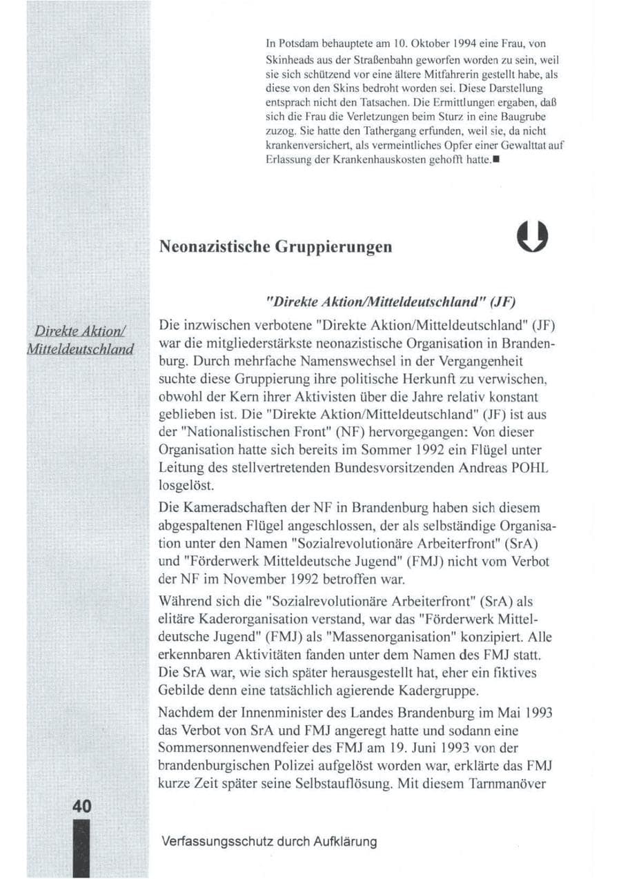 Seite 41 des Verfassungsschutzbericht 1994 Brandenburg