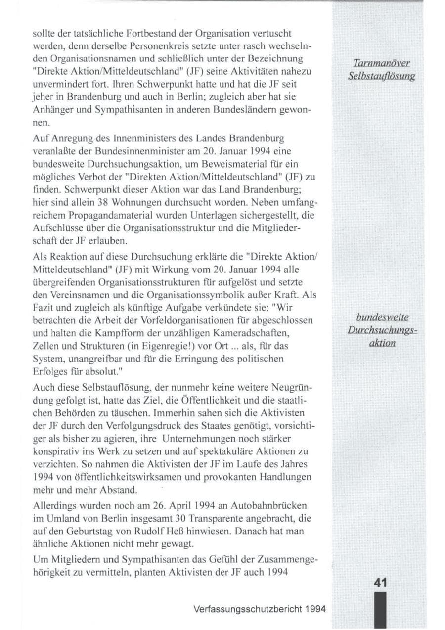 Seite 42 des Verfassungsschutzbericht 1994 Brandenburg