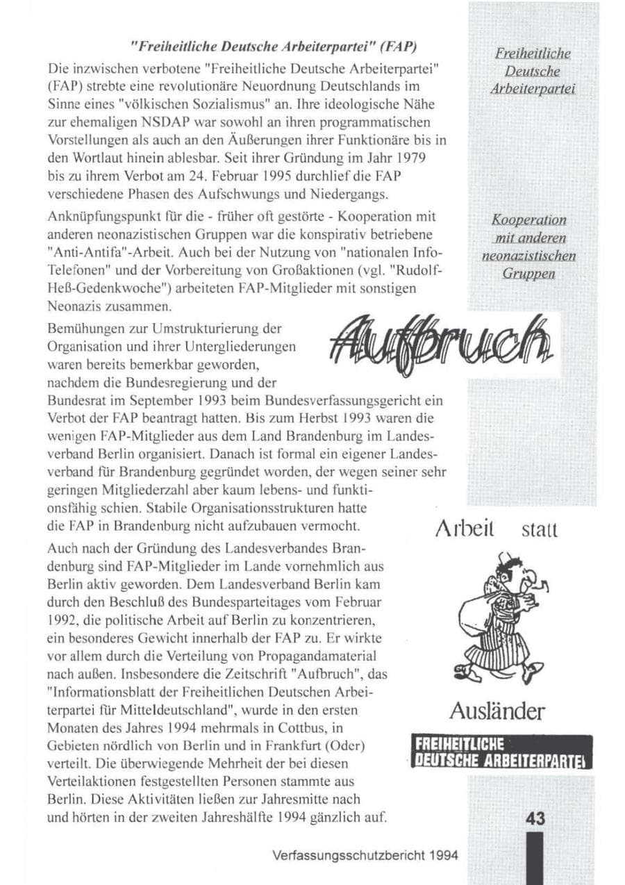 Seite 44 des Verfassungsschutzbericht 1994 Brandenburg