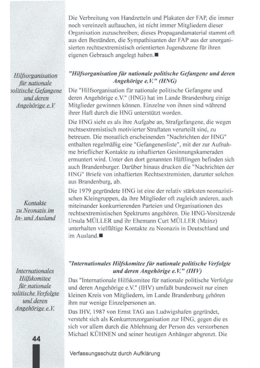 Seite 45 des Verfassungsschutzbericht 1994 Brandenburg