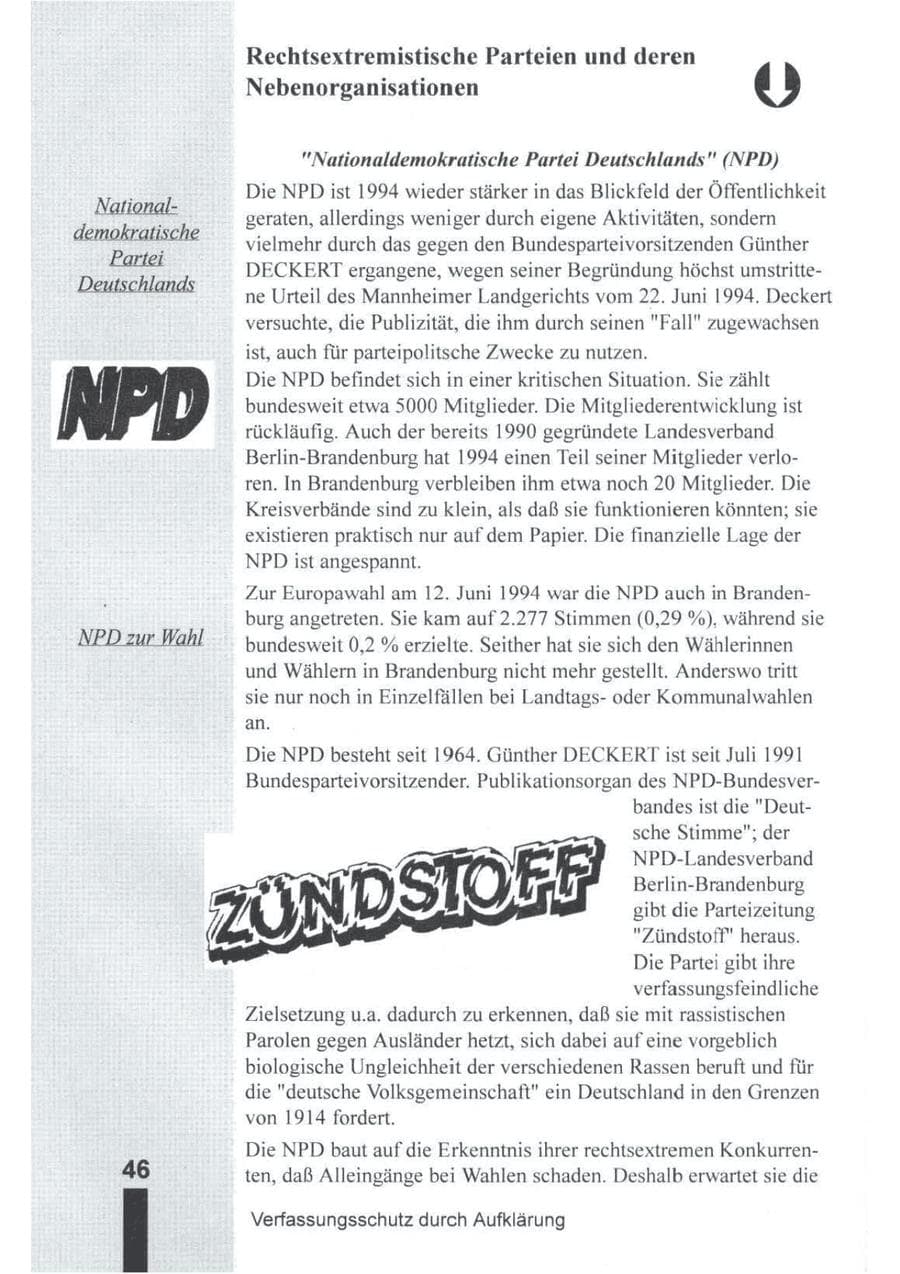 Seite 47 des Verfassungsschutzbericht 1994 Brandenburg