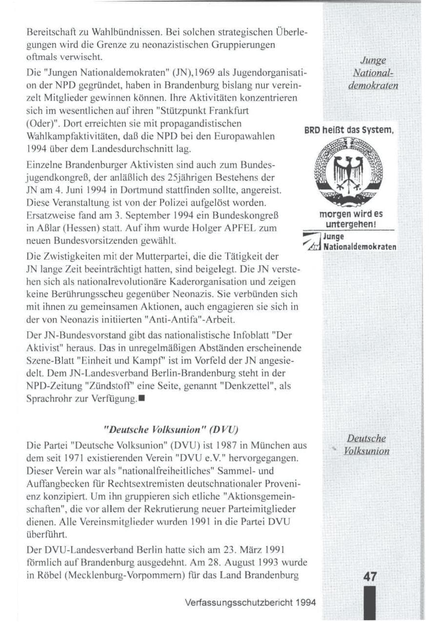 Seite 48 des Verfassungsschutzbericht 1994 Brandenburg