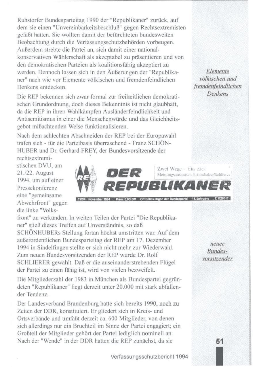 Seite 52 des Verfassungsschutzbericht 1994 Brandenburg
