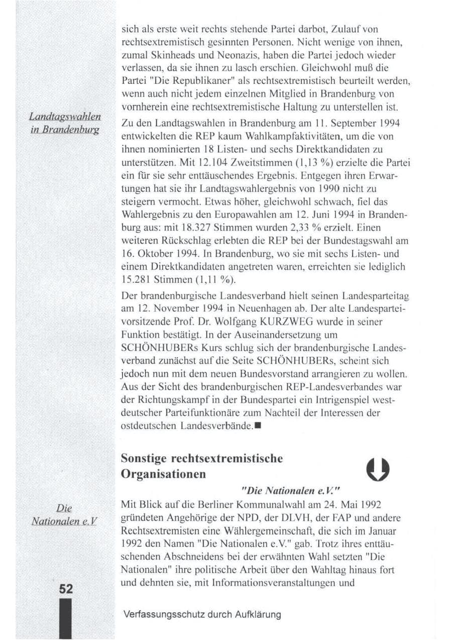 Seite 53 des Verfassungsschutzbericht 1994 Brandenburg