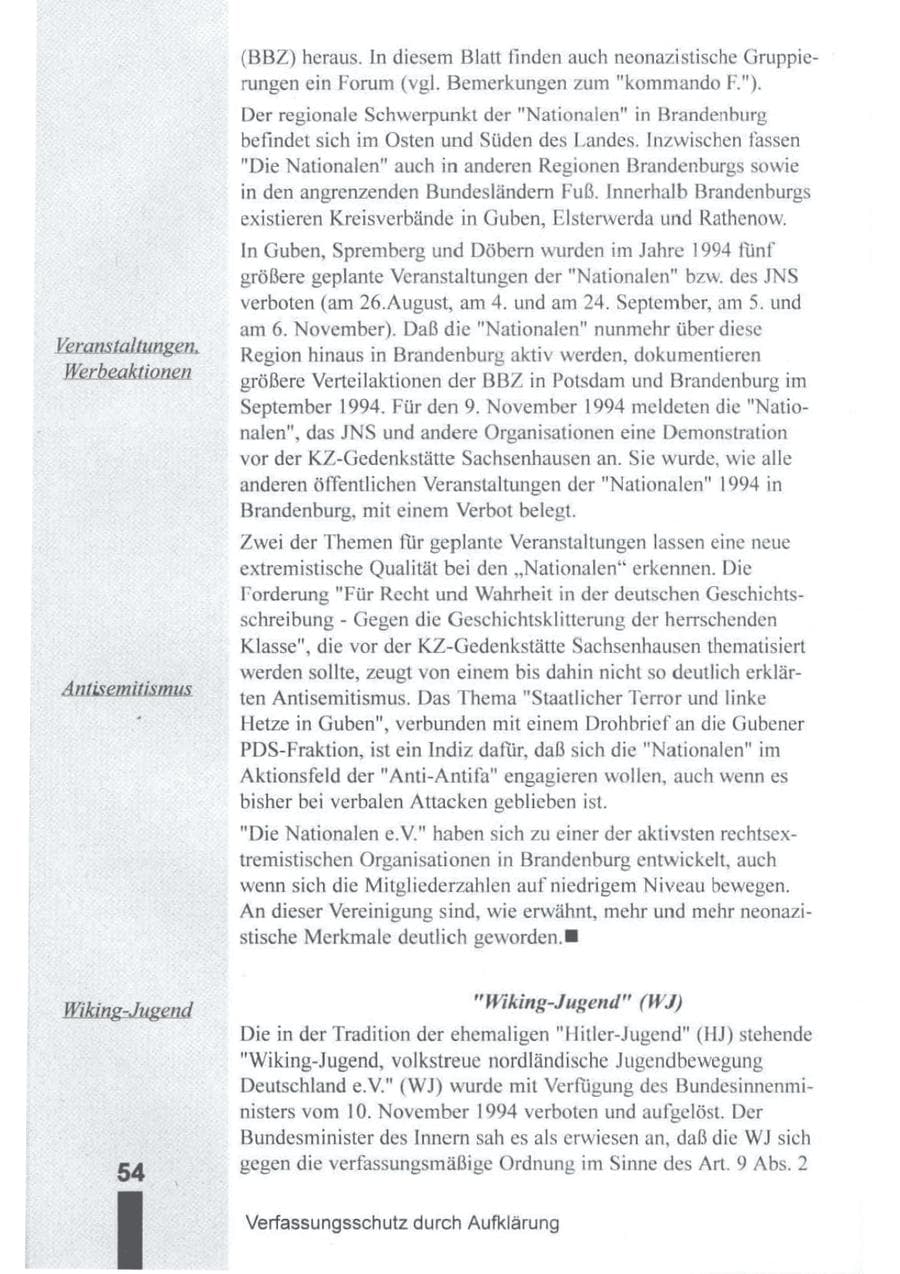 Seite 55 des Verfassungsschutzbericht 1994 Brandenburg