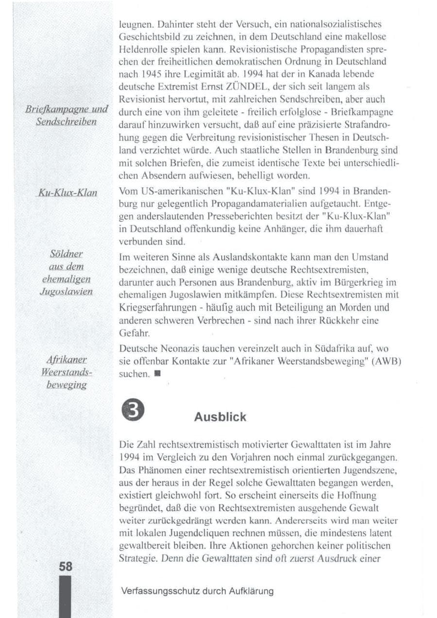 Seite 59 des Verfassungsschutzbericht 1994 Brandenburg