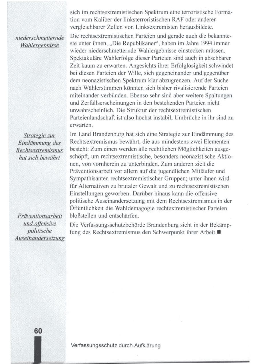 Seite 61 des Verfassungsschutzbericht 1994 Brandenburg