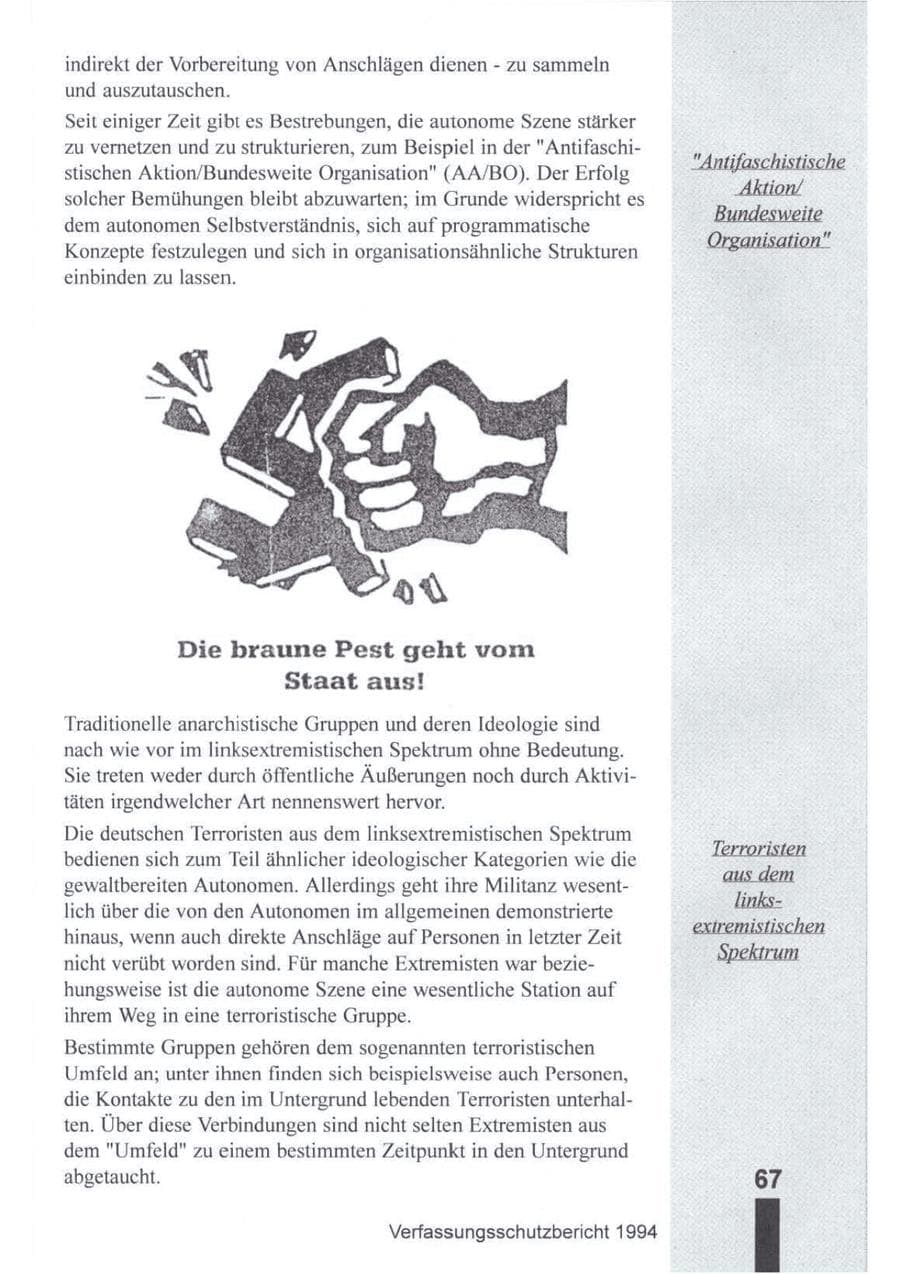 Seite 68 des Verfassungsschutzbericht 1994 Brandenburg