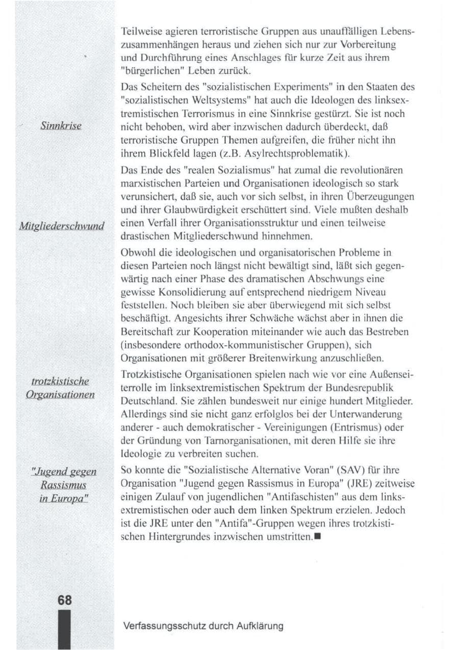 Seite 69 des Verfassungsschutzbericht 1994 Brandenburg
