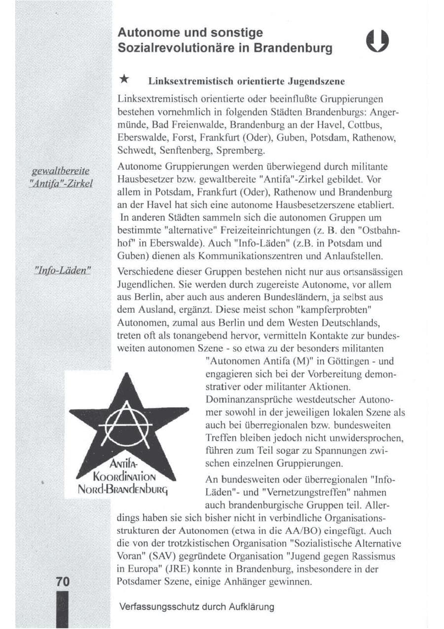 Seite 71 des Verfassungsschutzbericht 1994 Brandenburg