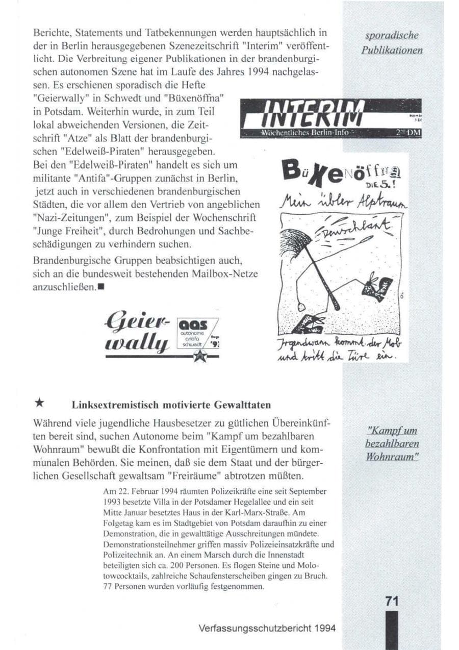 Seite 72 des Verfassungsschutzbericht 1994 Brandenburg