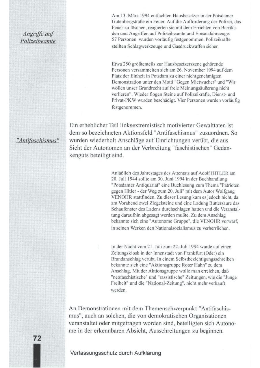 Seite 73 des Verfassungsschutzbericht 1994 Brandenburg