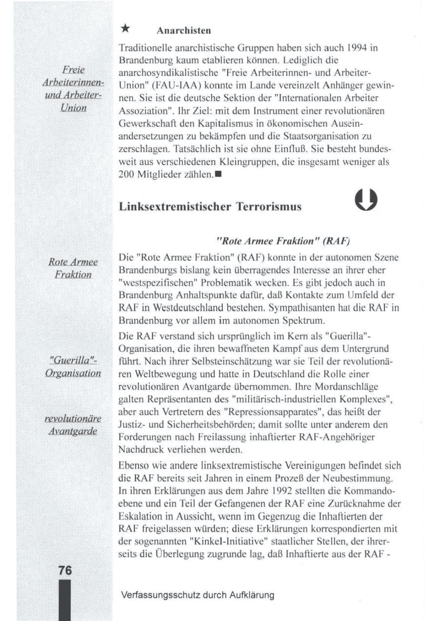 Seite 77 des Verfassungsschutzbericht 1994 Brandenburg