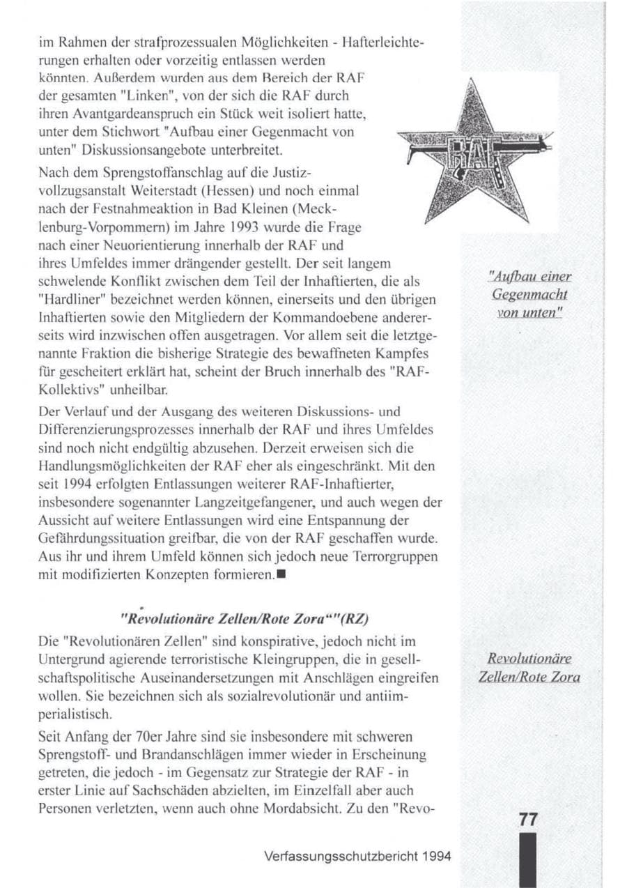 Seite 78 des Verfassungsschutzbericht 1994 Brandenburg