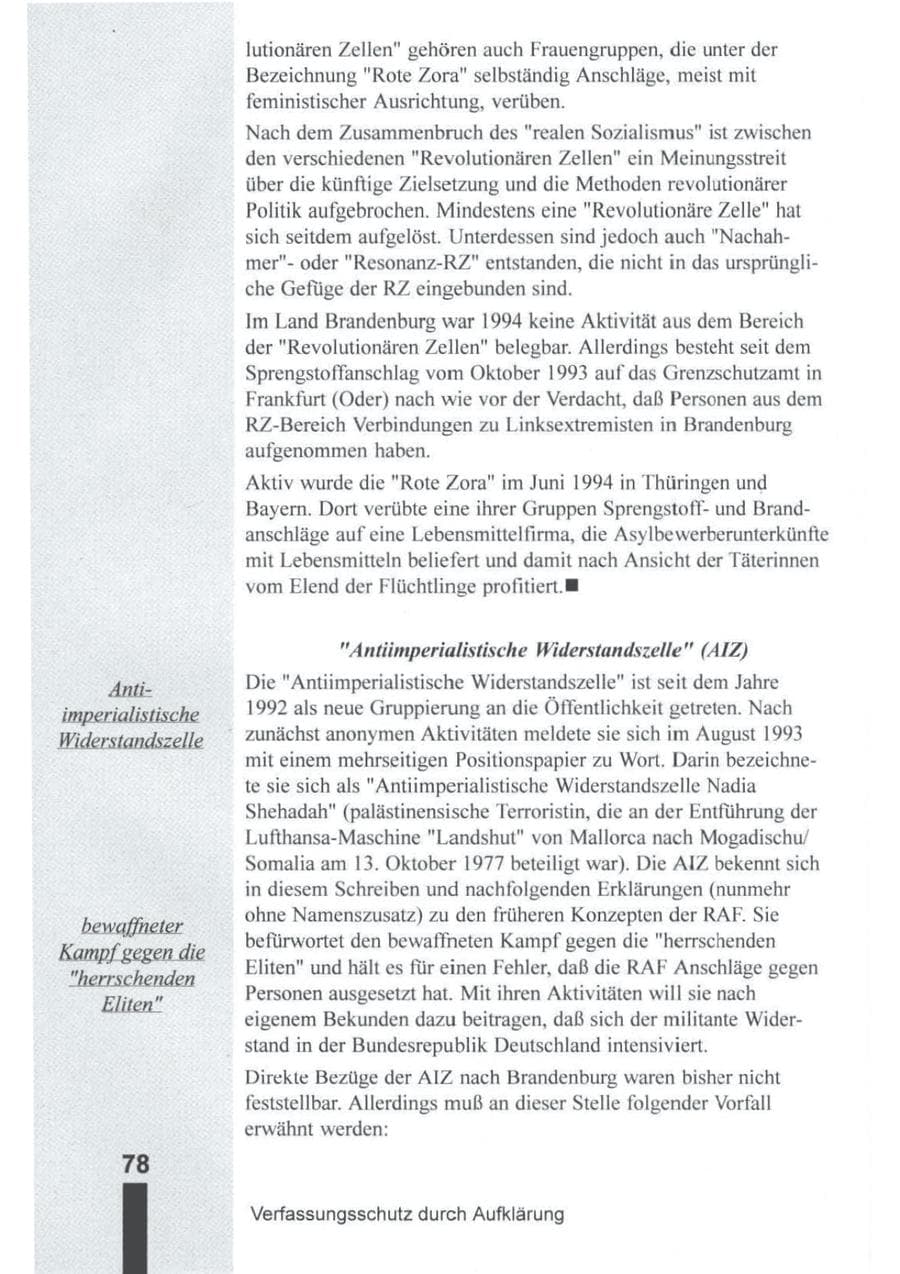Seite 79 des Verfassungsschutzbericht 1994 Brandenburg