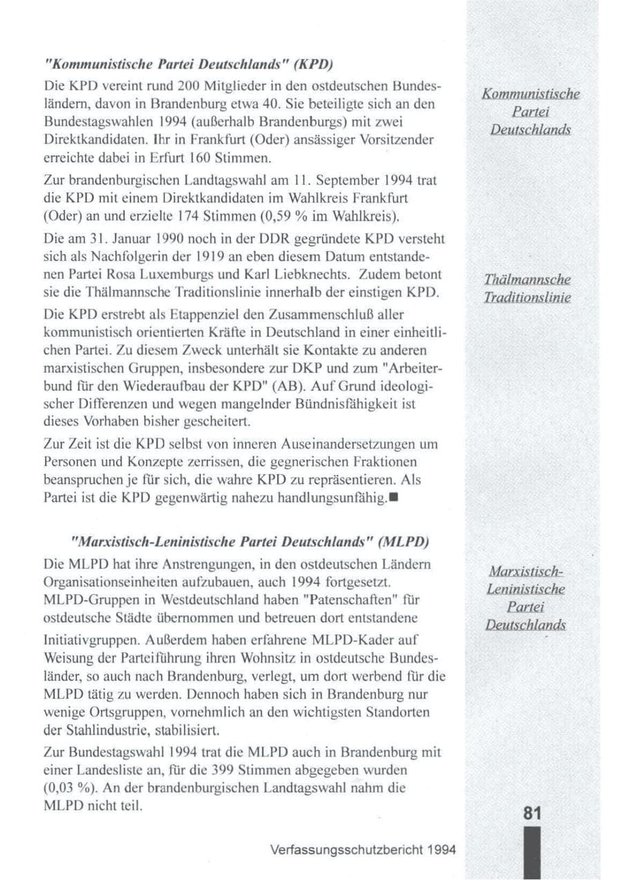Seite 82 des Verfassungsschutzbericht 1994 Brandenburg