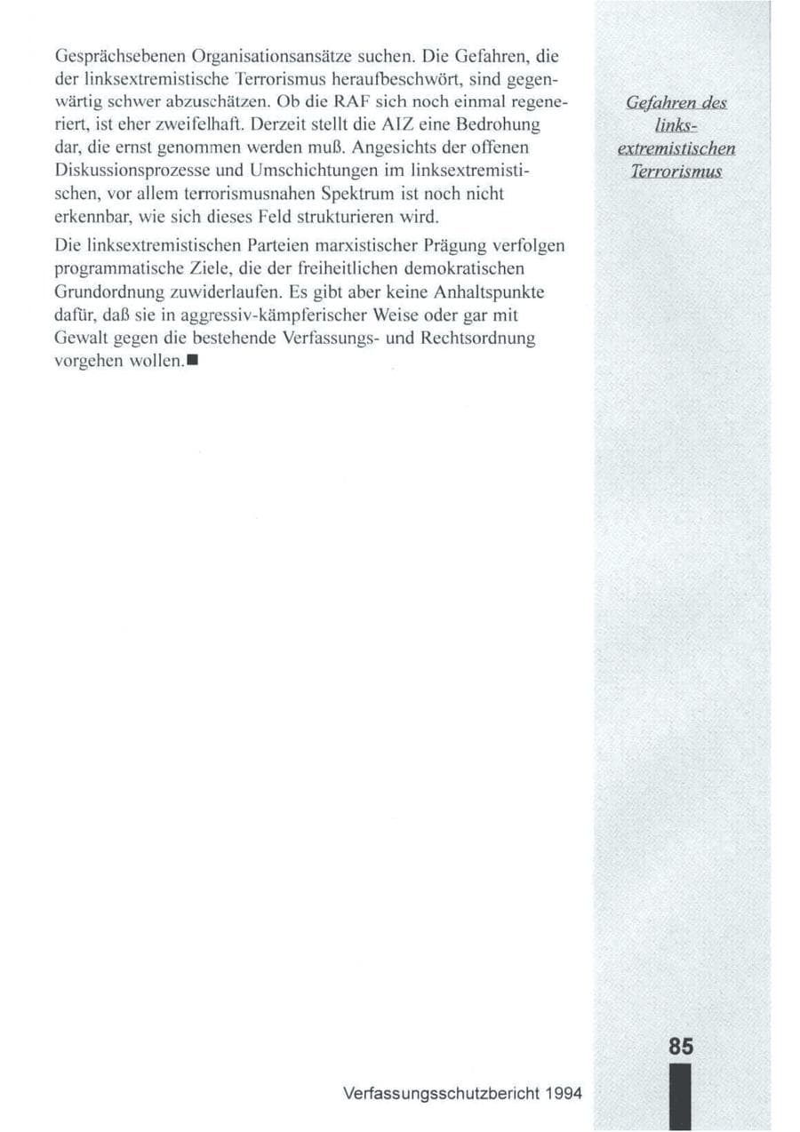 Seite 86 des Verfassungsschutzbericht 1994 Brandenburg