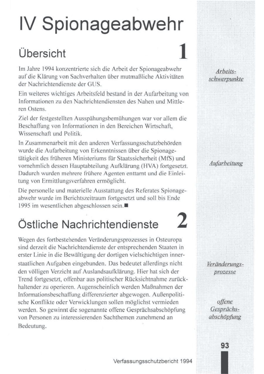 Seite 94 des Verfassungsschutzbericht 1994 Brandenburg