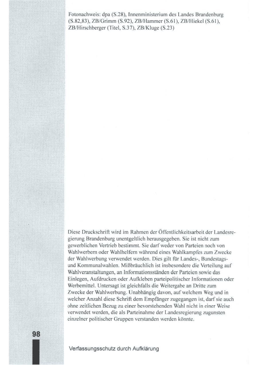 Seite 99 des Verfassungsschutzbericht 1994 Brandenburg