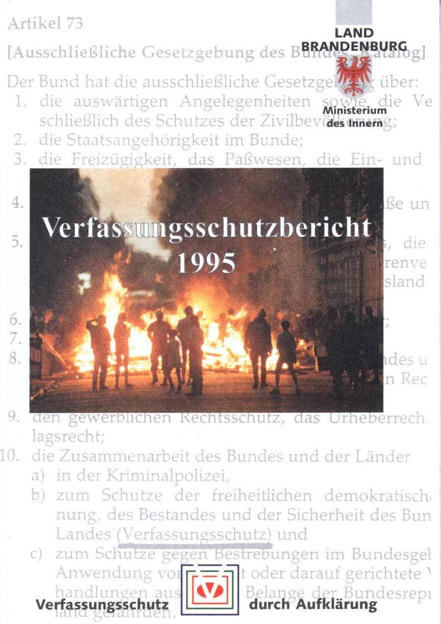 Seite 1 des Verfassungsschutzbericht 1995 Brandenburg