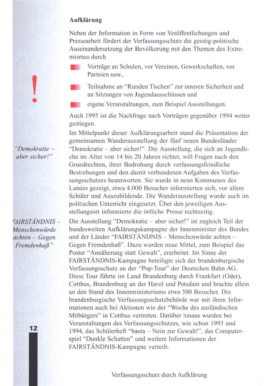 Seite 2 des Verfassungsschutzbericht 1995 Brandenburg