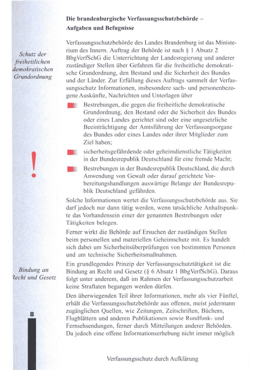 Seite 11 des Verfassungsschutzbericht 1995 Brandenburg