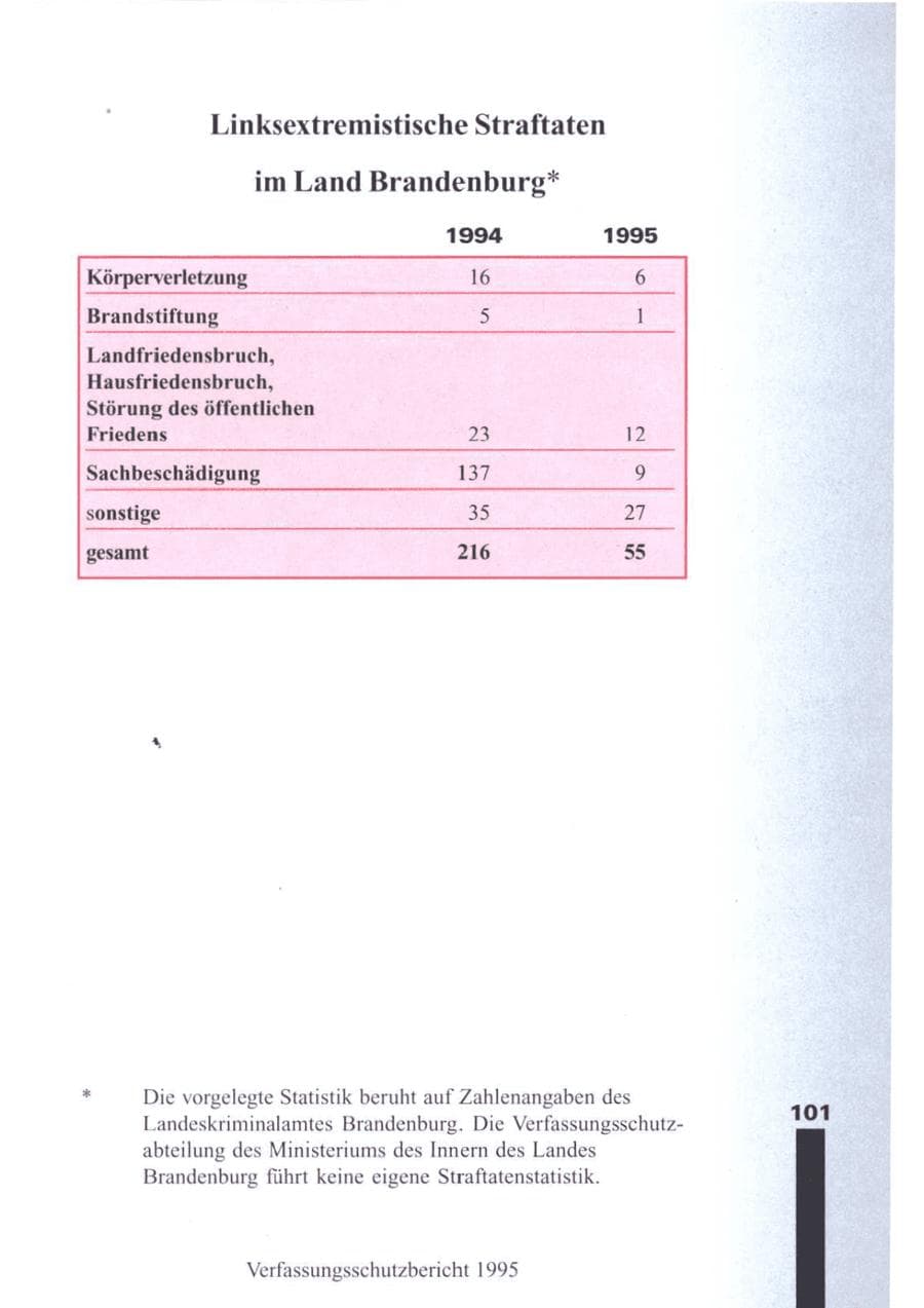 Seite 102 des Verfassungsschutzbericht 1995 Brandenburg
