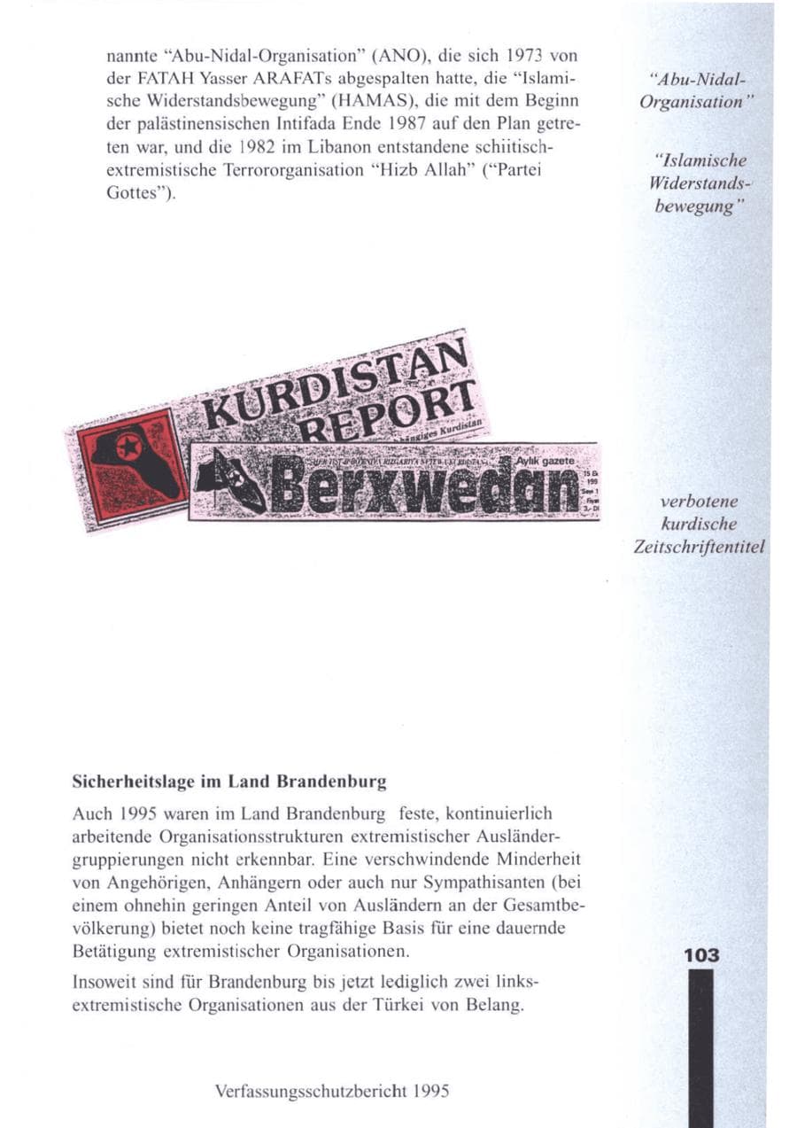 Seite 104 des Verfassungsschutzbericht 1995 Brandenburg