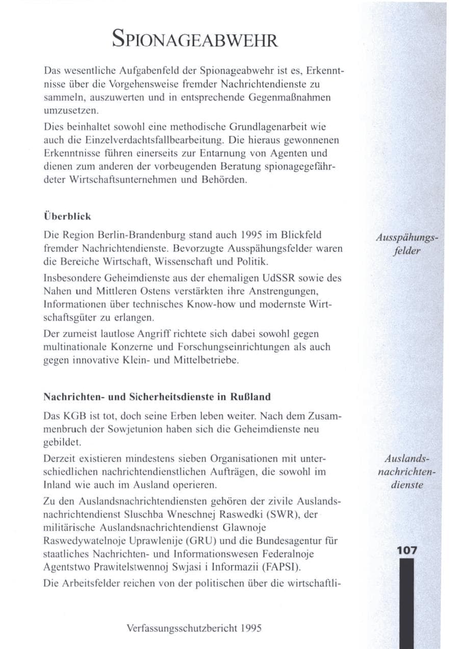 Seite 108 des Verfassungsschutzbericht 1995 Brandenburg