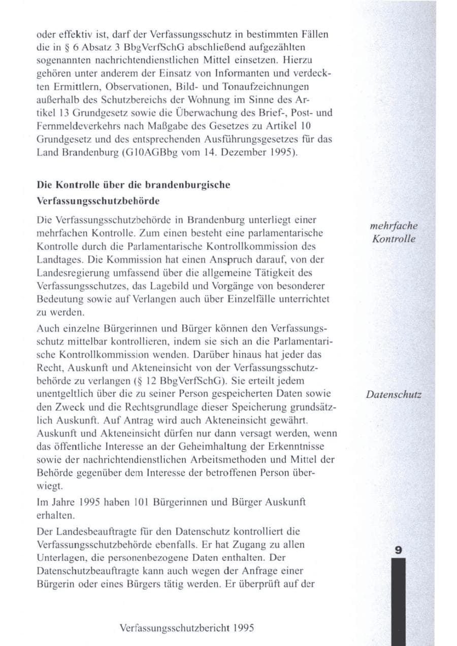 Seite 12 des Verfassungsschutzbericht 1995 Brandenburg