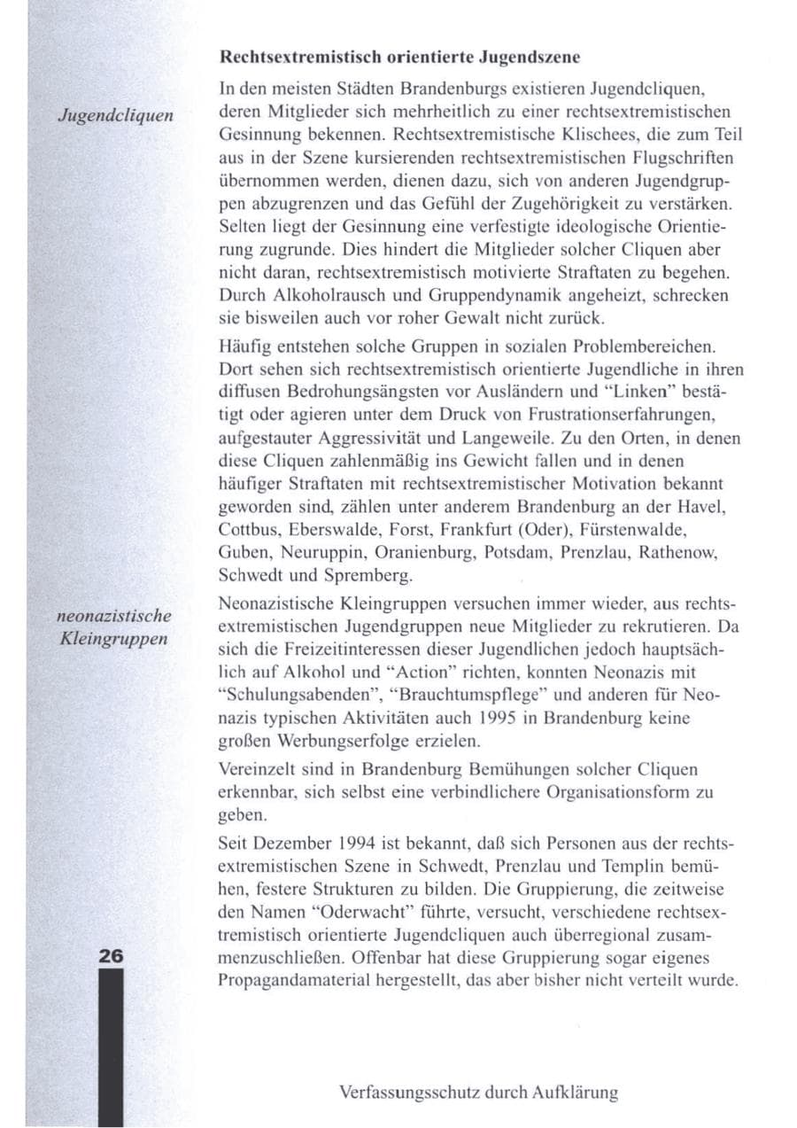 Seite 28 des Verfassungsschutzbericht 1995 Brandenburg