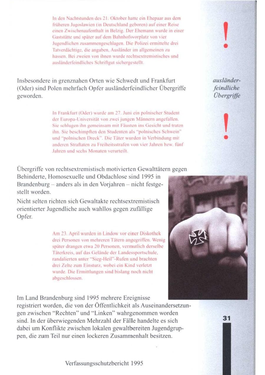 Seite 33 des Verfassungsschutzbericht 1995 Brandenburg