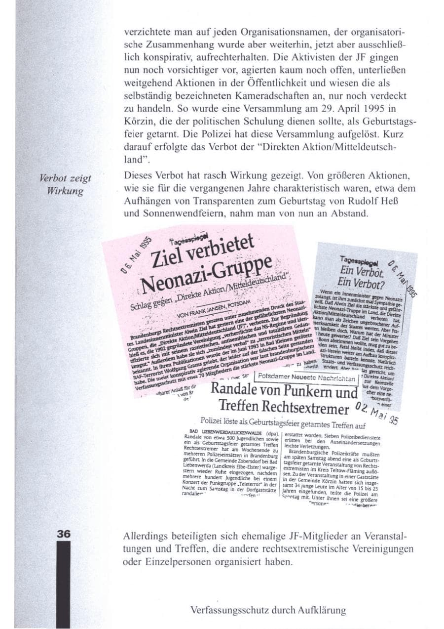 Seite 38 des Verfassungsschutzbericht 1995 Brandenburg